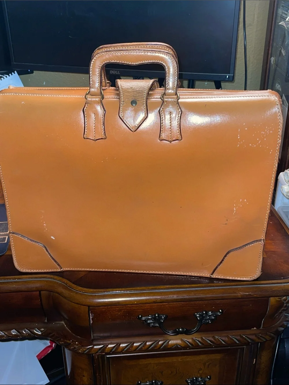Vintage Atlas-Classic Men's Tan Leather Briefcase with Top Handle